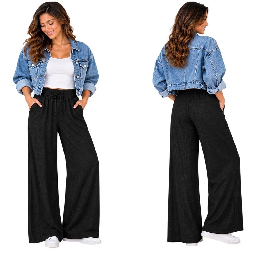 Halara High Waisted Drawstring Pocket Wide Leg Casual Linen-Feel Pants Sz L Tall